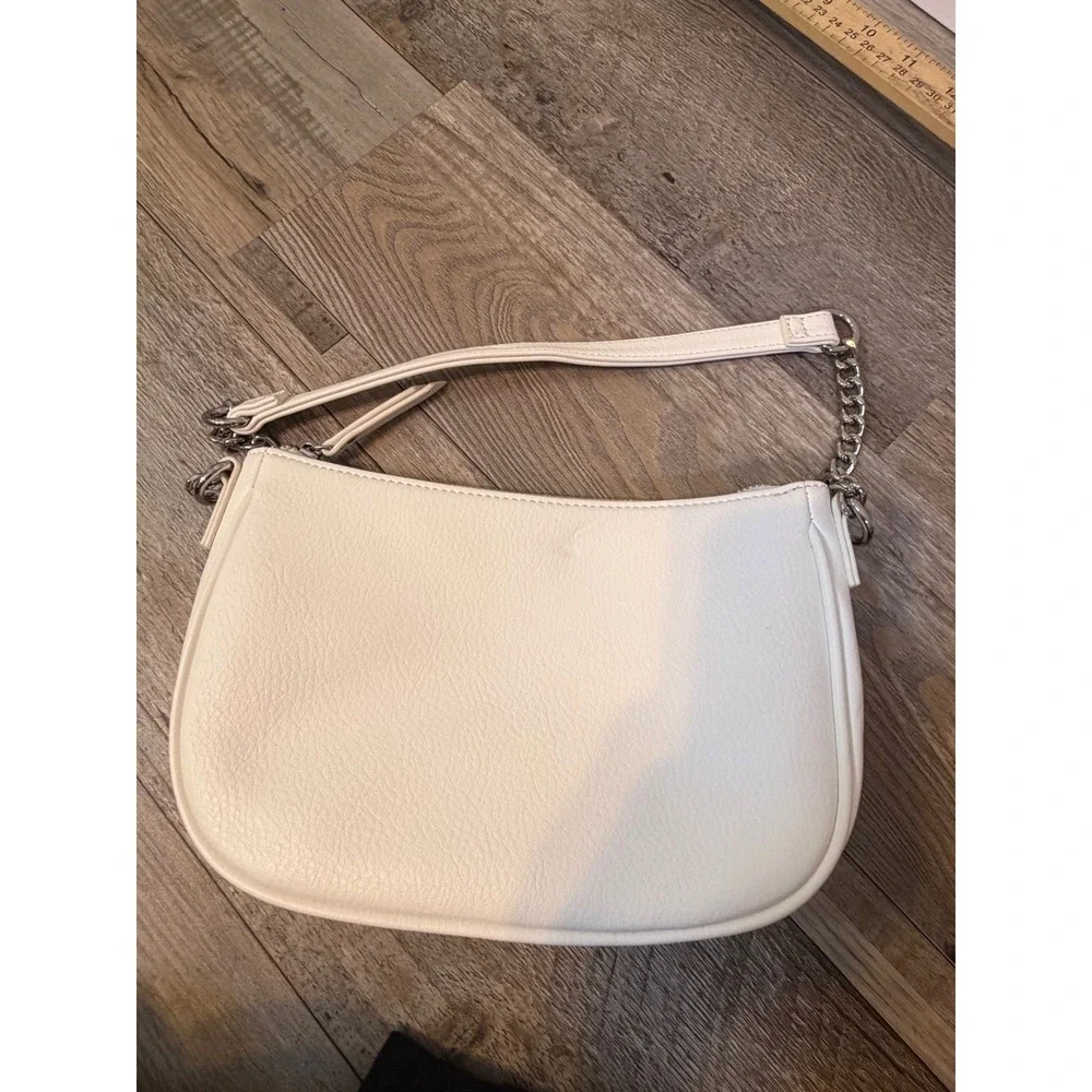 Unbranded Women Shoulder Bag Pebbled Vegan Leather Cream Small Handbag